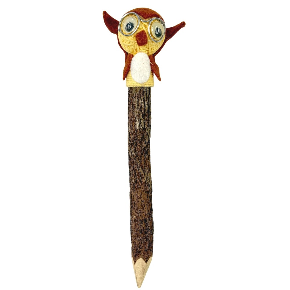 Rustic‎ Yarn Owl Twig Pencil OS Brown Topper Handmade Wood Branch Professor